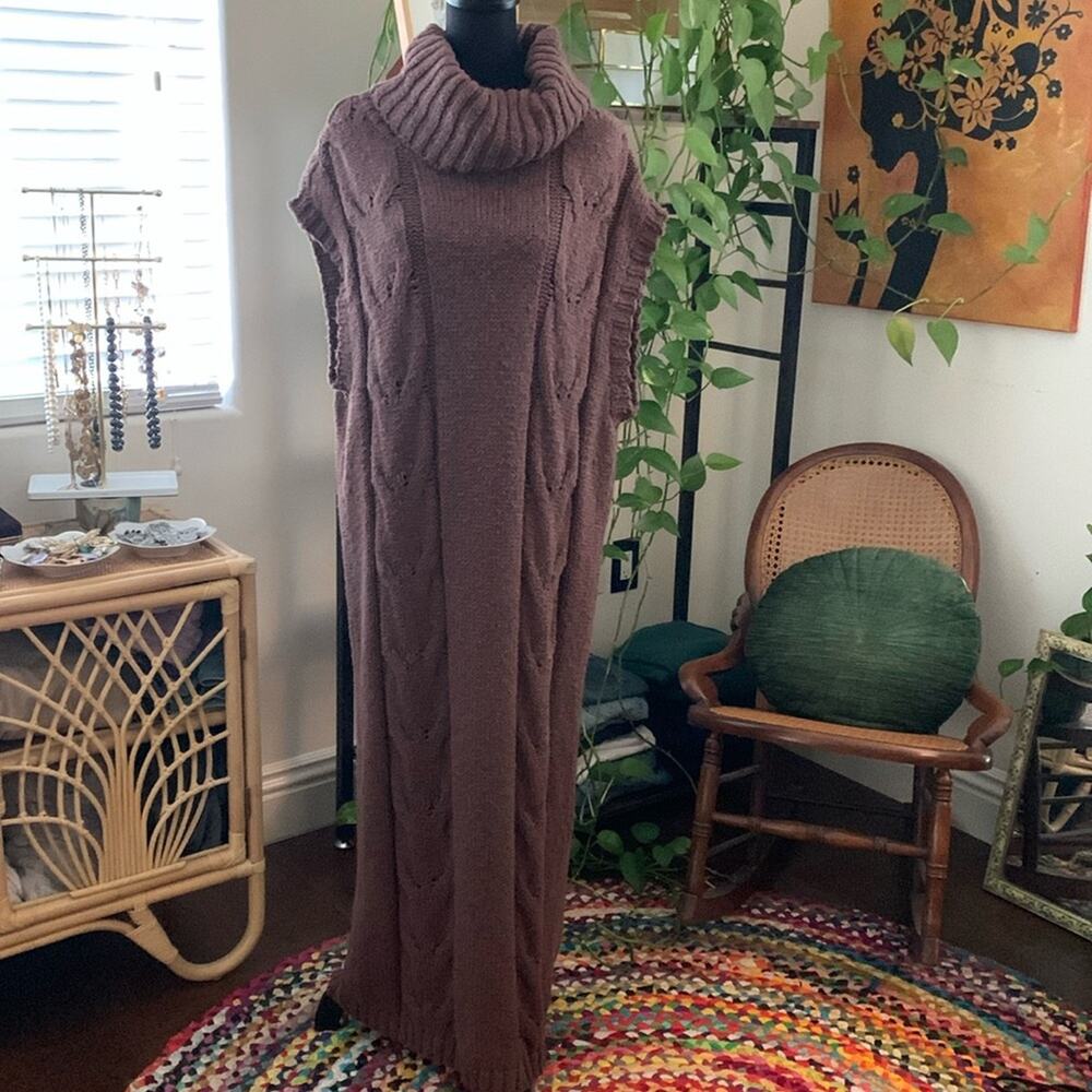 Free People On A Cloud Chocolate Brown Cable Knit Boho Midi Maxi Sweater Dress - Picture 3 of 8